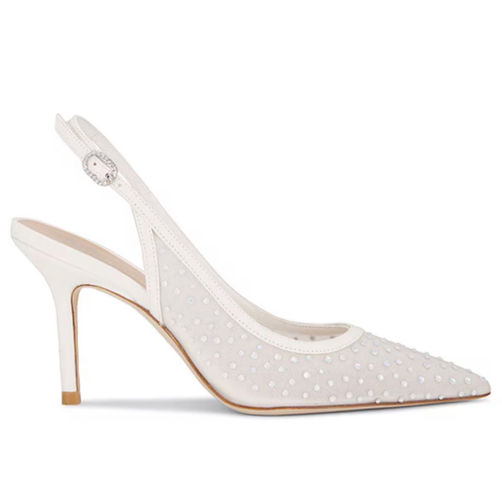 Stuart Weitzman Emilia Mesh 100 Slingback in White & Frosted White